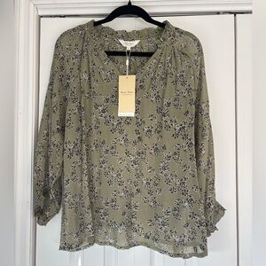 Floral Print Blouse in Olive by Dear Top